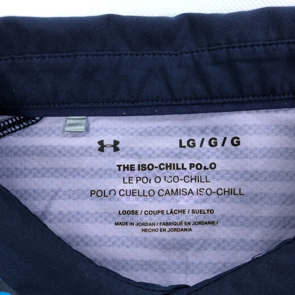 Under Armour Mens Iso-Chill Polo Shirt Blue Black Striped Golf Large 1377296 - Picture 4 of 11